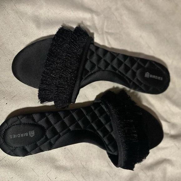 Birdies Black Quilted Fringe Slides - Picture 3 of 10